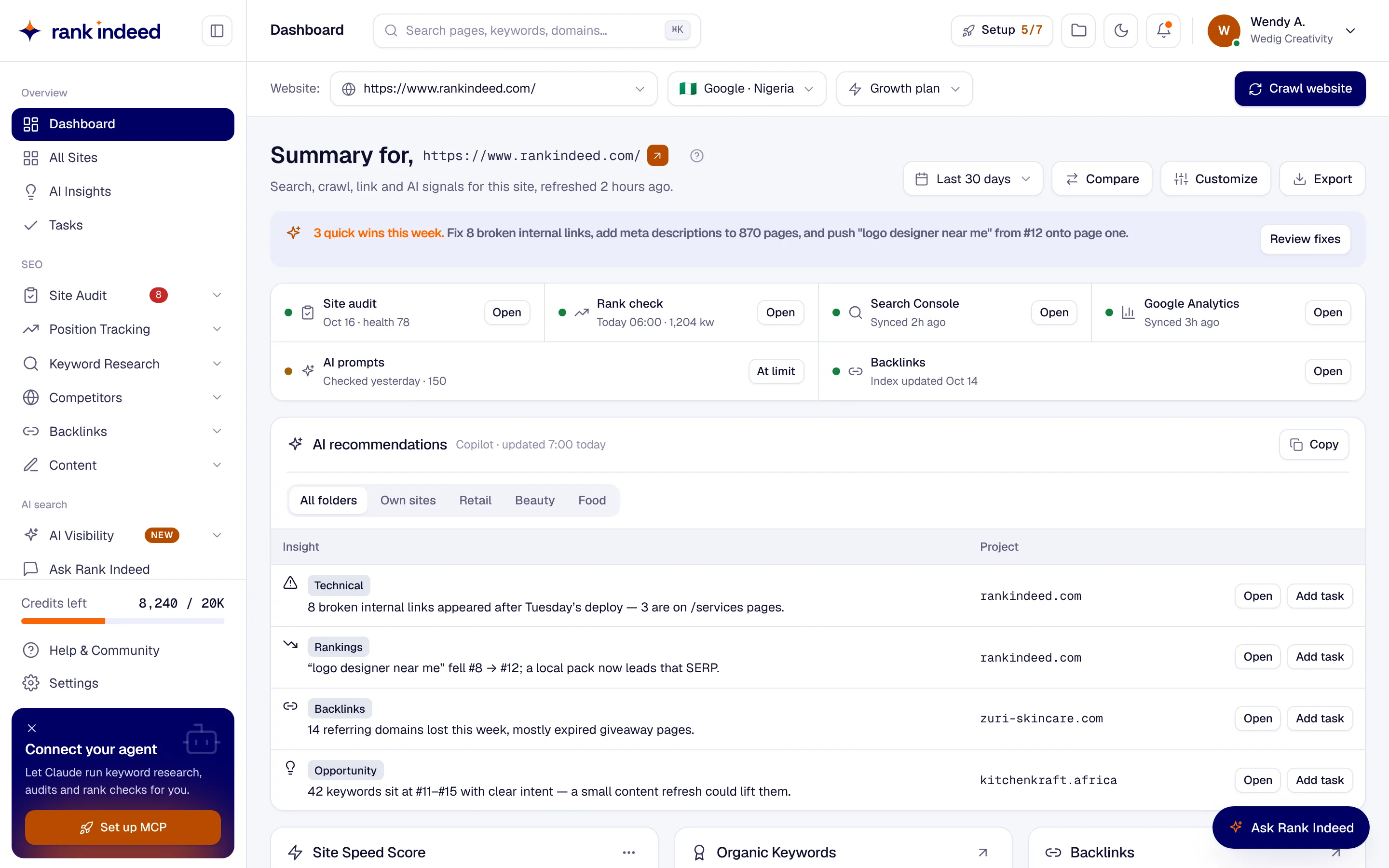 The Rank Indeed dashboard